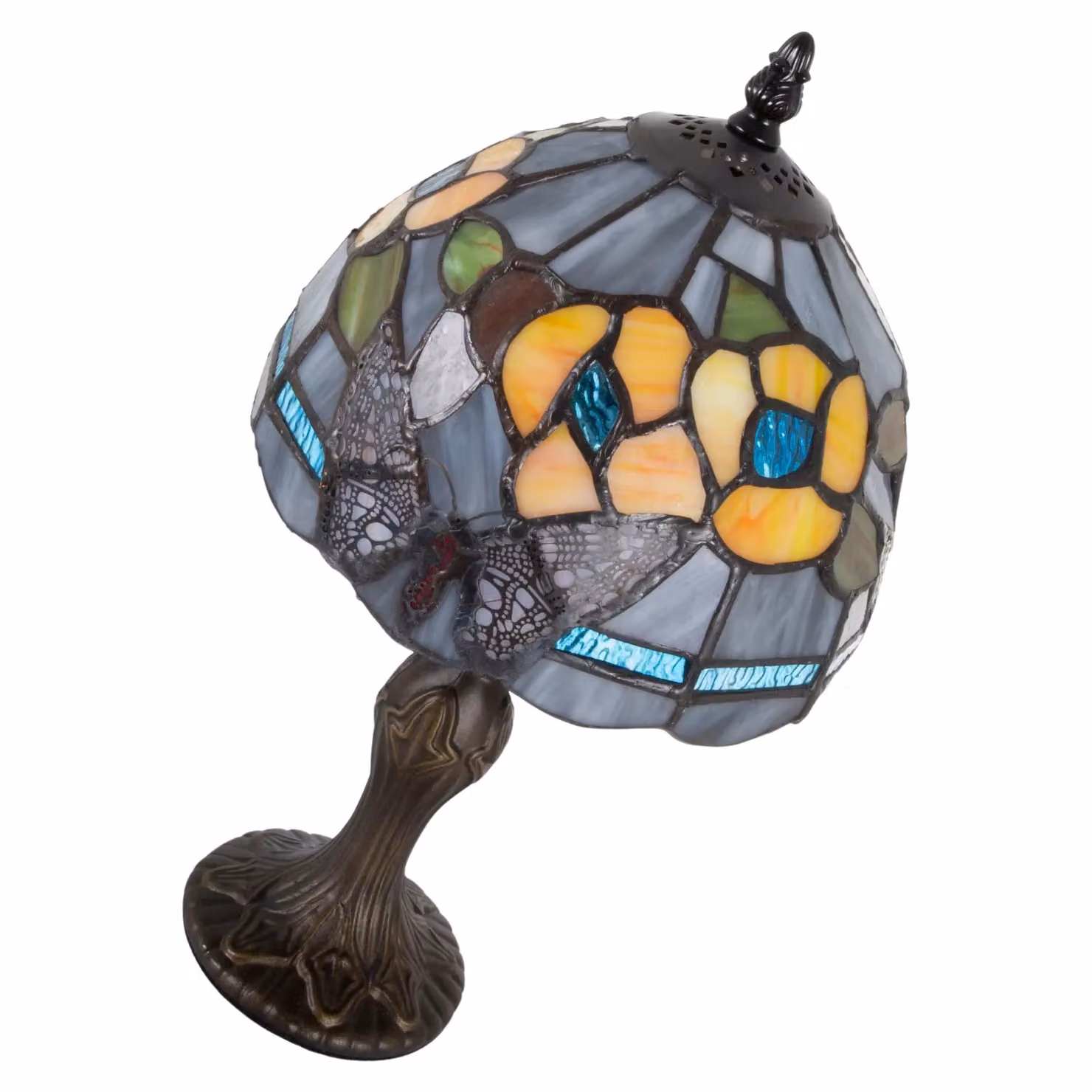 Happy Homewares Purple Stained Glass Butterfly Tiffany Table Lamp with Bronze Base and Multicolour Accents H: 35.0 cm – 3