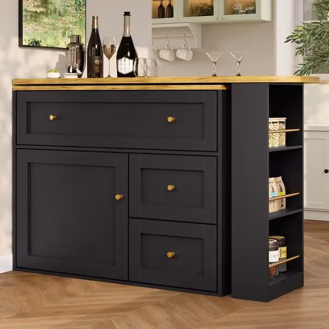 Aosom UK Black Extendable Bar Table with 360 Degree Rotating Top and Storage Drawers, W: 39 cm, D: 39 cm, H: 105 cm – 1