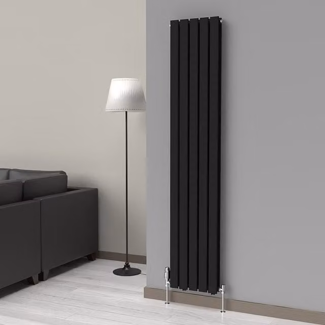 Lux Heat Black Steel Double Panel Designer Vertical Radiator, H: 180 cm, W: 34 cm – 1