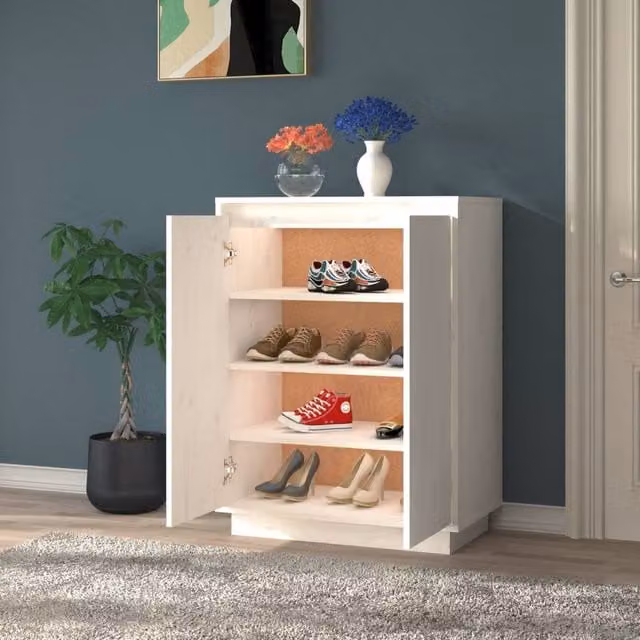 Berkfield Home White Solid Wood Pine Shoe Cabinet W/D/H: 60 x 35 x 80 cm – 1