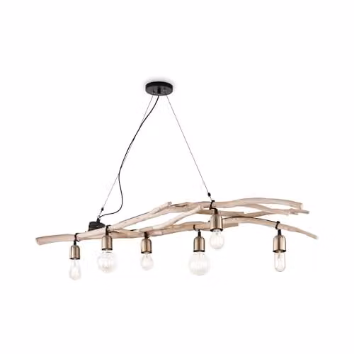 Netlighting Driftwood 6 Light Wood Pendant Bar Light, Brown, W/D/H: 123 x 30 x 30 cm – 1