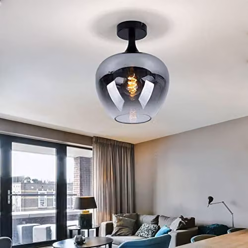 Netlighting Maxy Globe Modern Ceiling Light in Black with Transparent Grey Glass Sphere, W/D/H: 24 x 24 x 31.5 cm – 4