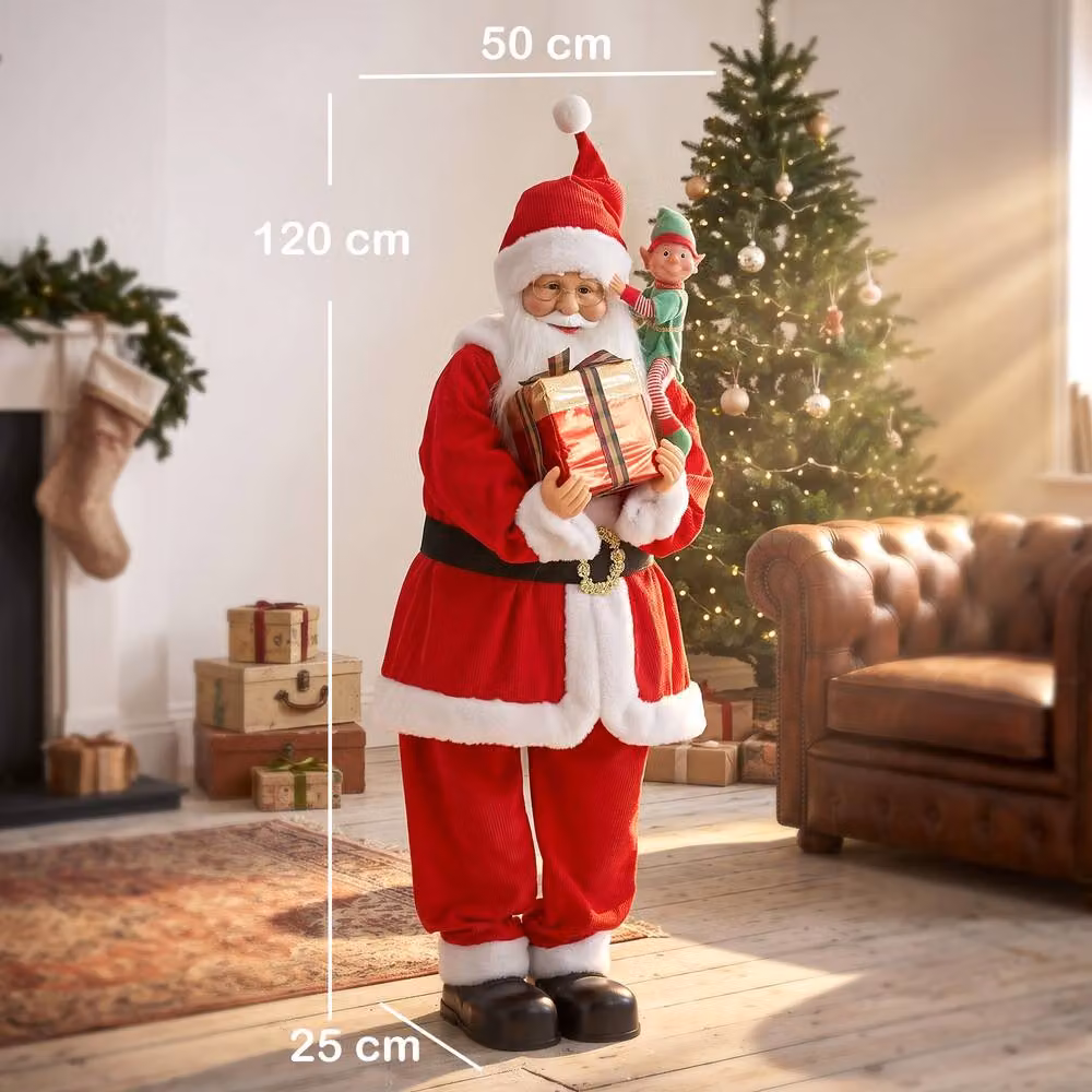 HOMCOM Singing and Dancing Christmas Santa Claus with Elf and Gift Box, Red, Height: 120 cm – 3