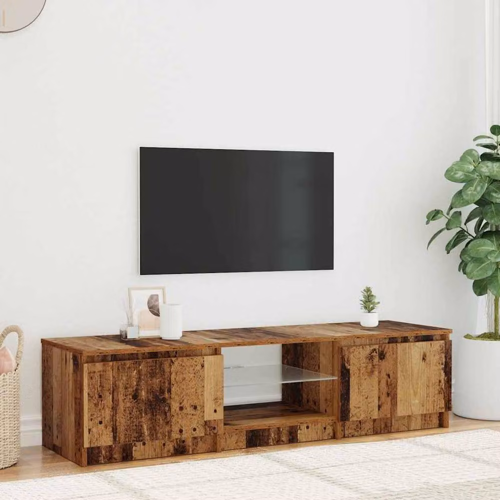Berkfield Home Modern TV Cabinet with LED Lights in Old Wood Brown, W/D/H: 140 x 40 x 35.5 cm – 2