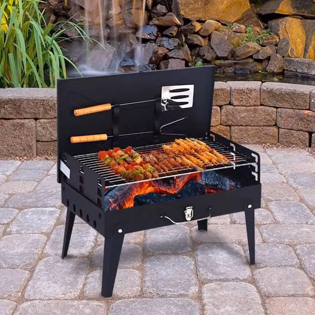 Marco Paul Portable Tabletop Charcoal BBQ Grill in Black with Cast Iron – 1
