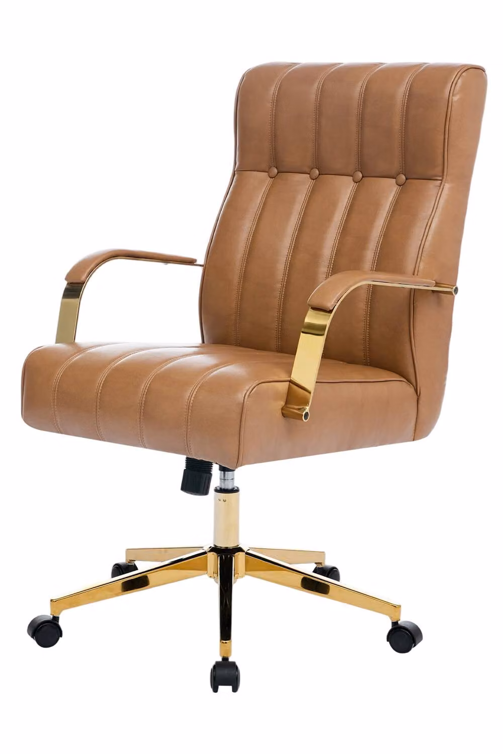 Living and Home Brown Ergonomic High Back Office Chair with Synthetic Leather and Gold Details – 3