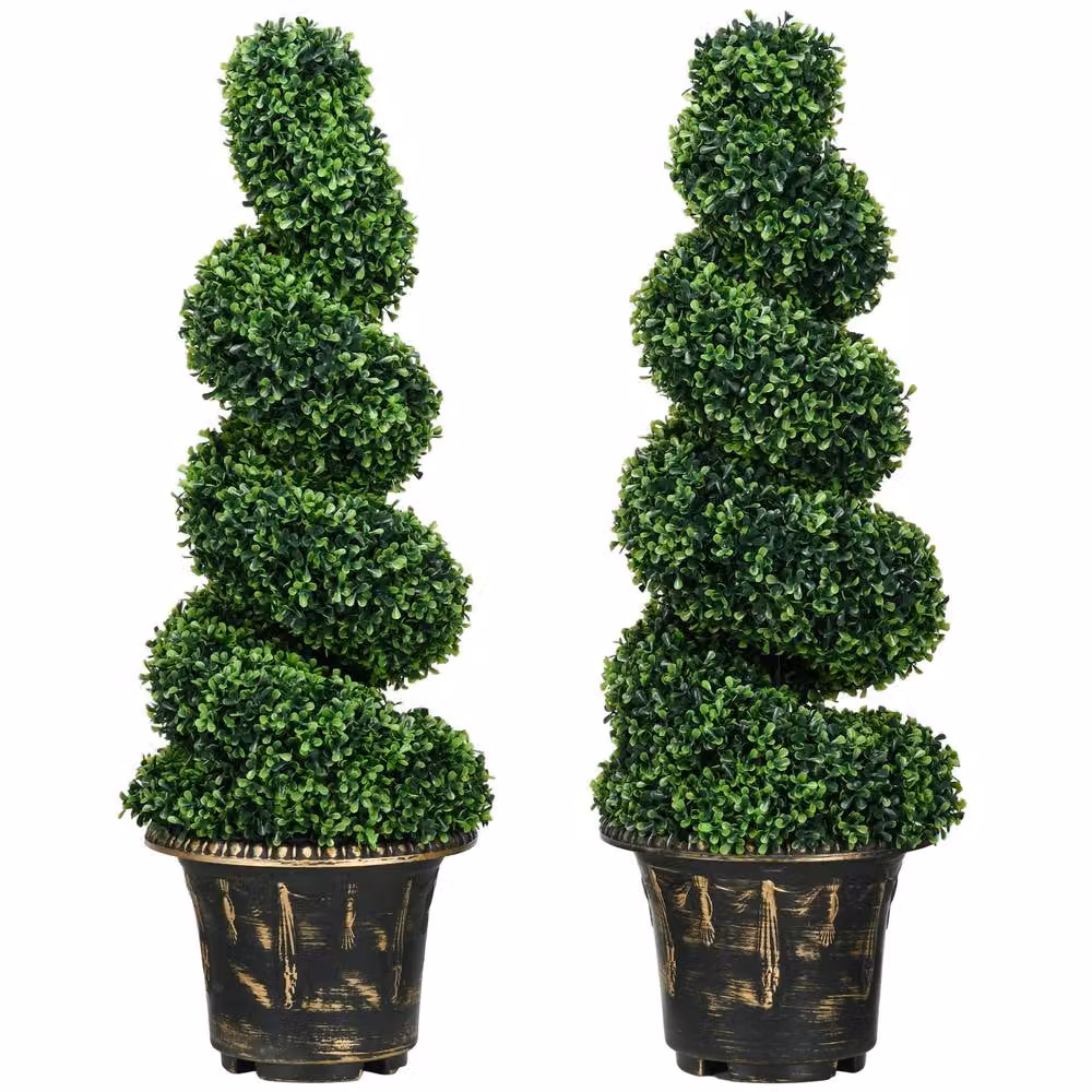 STILVORA Set of 2 Green Artificial Spiral Boxwood Trees, Height: 90 cm – 5