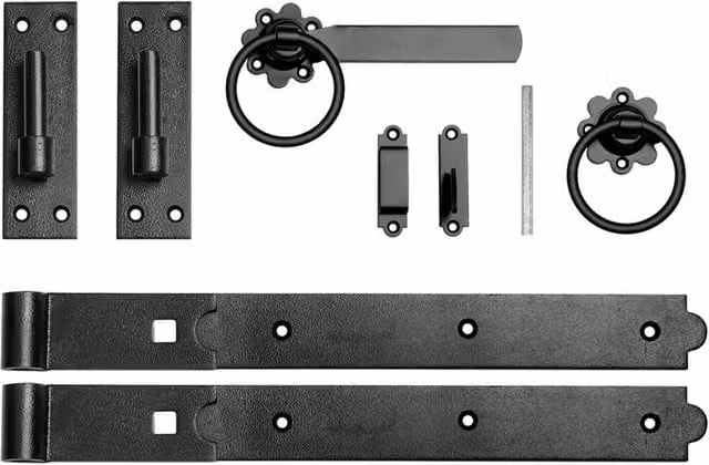 Burbage Iron Craft 18 Inch Single Gate Fittings Set with Hook, Band Hinge and Latch in Black – 1