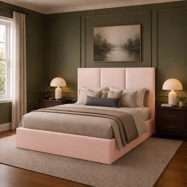 Desire Deco Stanley Upholstered Bed Frame in Pink Velvet, Super King, 200 x 200 cm