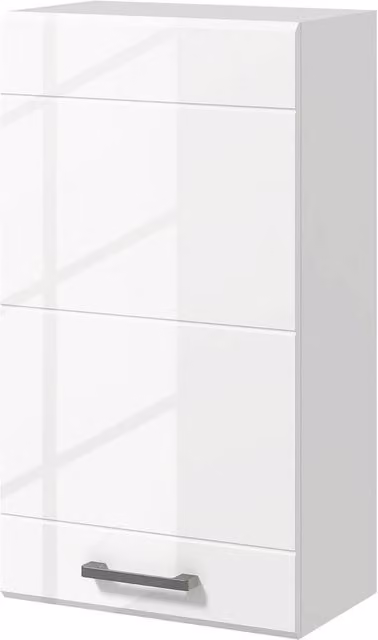 NESTLUNE White High Gloss Wall Mounted Bathroom Cabinet with Soft-Close Hinged Doors and Internal Shelves – 1
