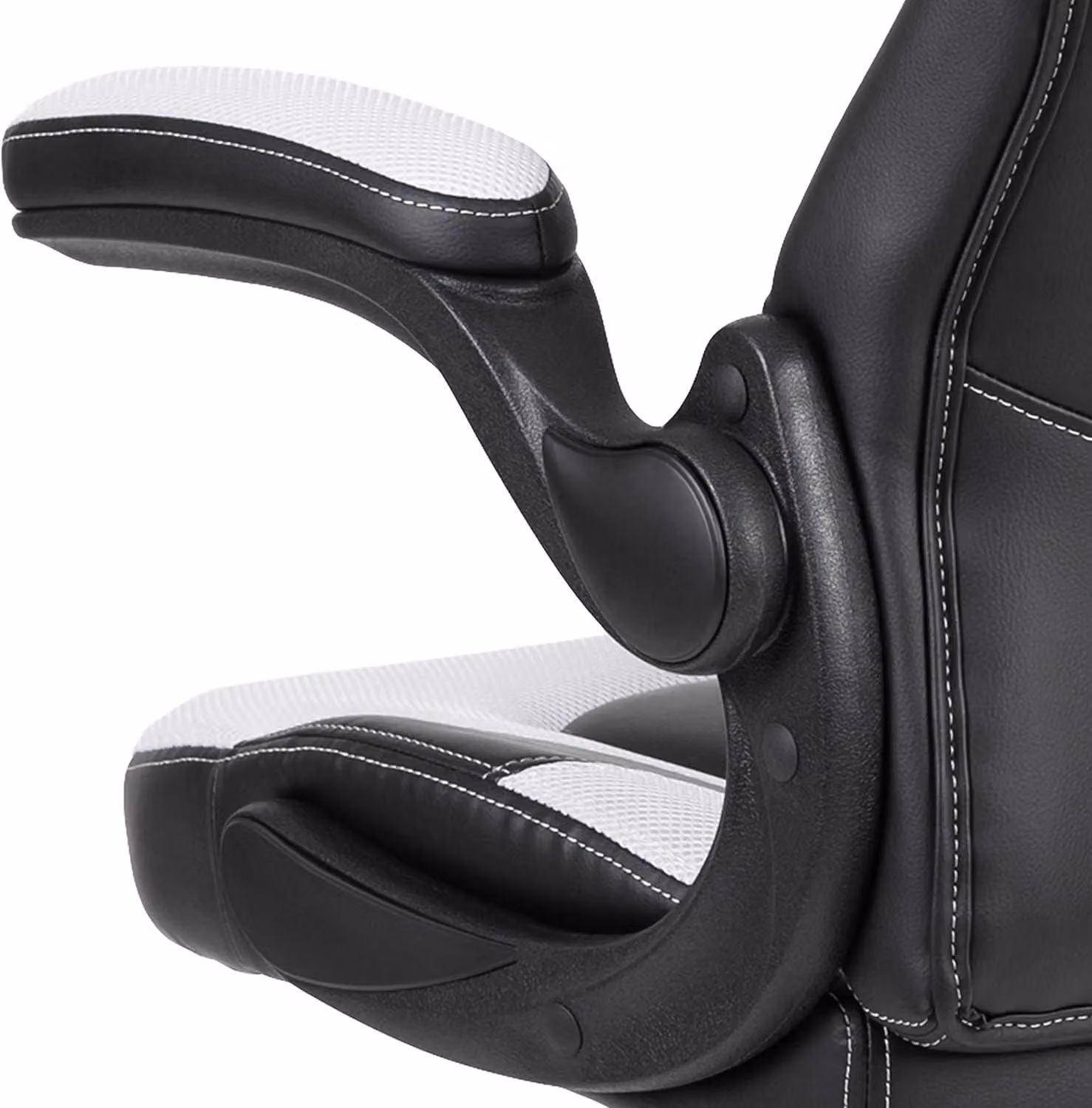 FWStyle Black and White Faux Leather Racer Style Deluxe Gaming Chair with Armrests – 3