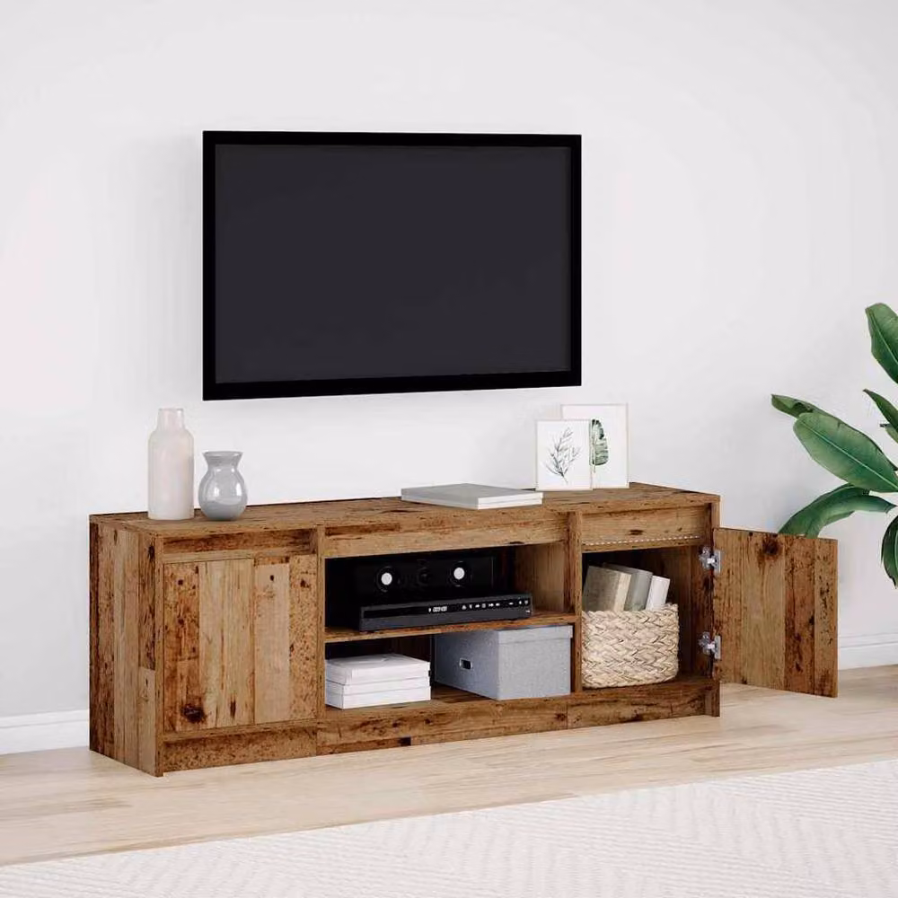Berkfield Home Rustic TV Cabinet with LED Lighting and Sliding Doors in Brown, W: 139.5 cm, D: 50 cm, H: 50 cm – 2