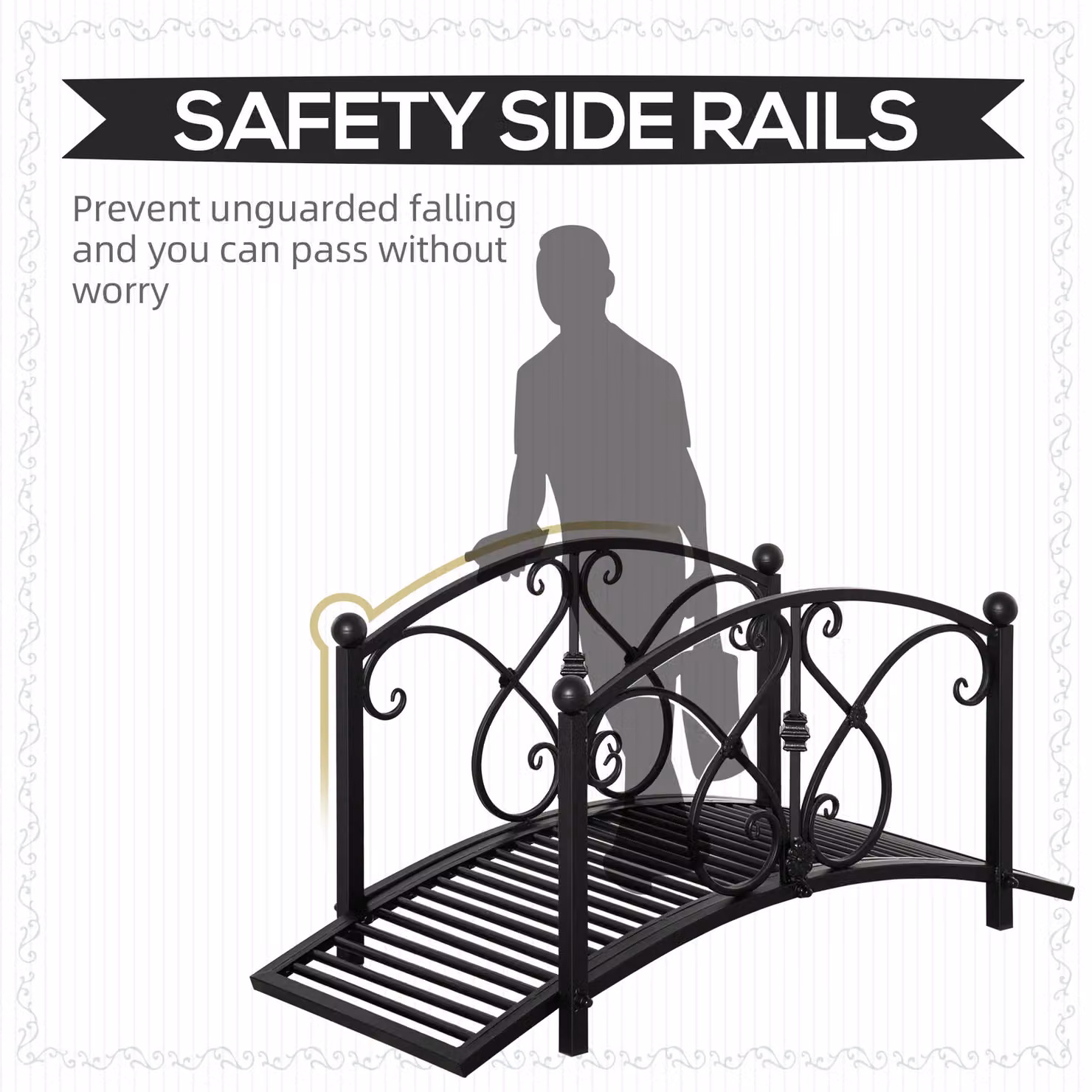 OUTSUNNY Decorative Metal Garden Bridge with Railings for Creek or Pond in Black – 3