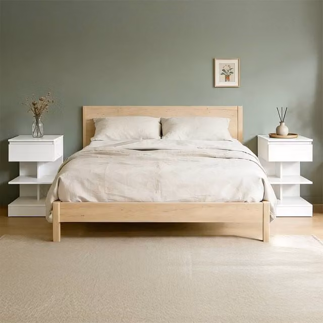 SoBuy Set of 2 Modern Nightstands in White with 1 Drawer and 2 Shelves, Height: 65 cm – 1