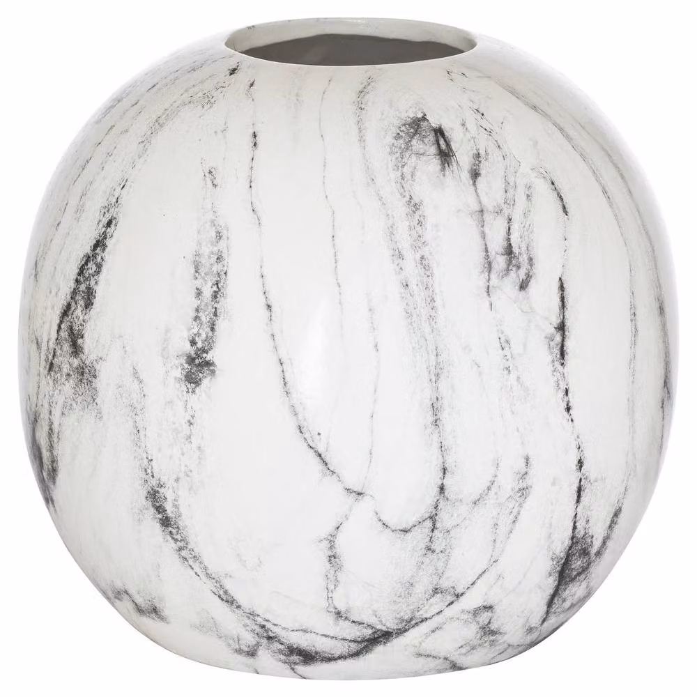 Wyld Haus Round Ceramic Tabletop Vase in White, H 25.0 cm x W 23.0 cm x D 25.0 cm – 2