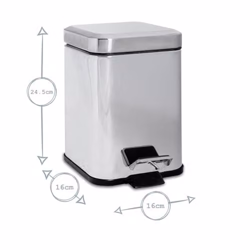 Harbour Housewares Pack of 2 Square Stainless Steel Pedal Bins, 3L, Grey – 3