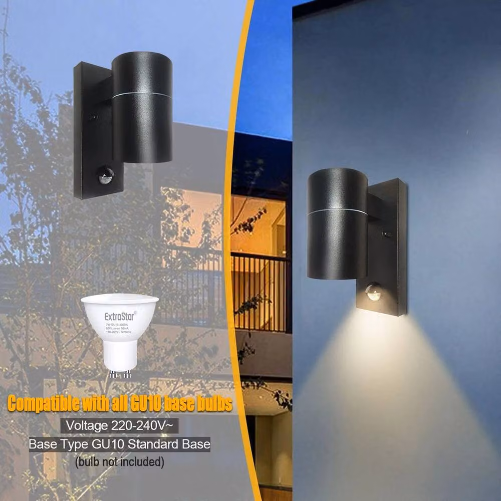 Kelvenix Black Aluminium Outdoor Wall Light with PIR Motion Sensor and GU10 Bulb Holder – 3