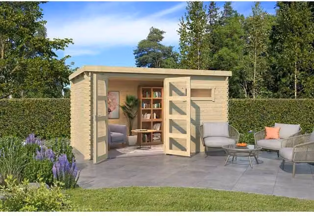 Lasita Maja Ltd Augusta Log Cabin Garden Room and Home Office in Brown, W: 254.9 cm, D: 400 cm, H: 216.6 cm