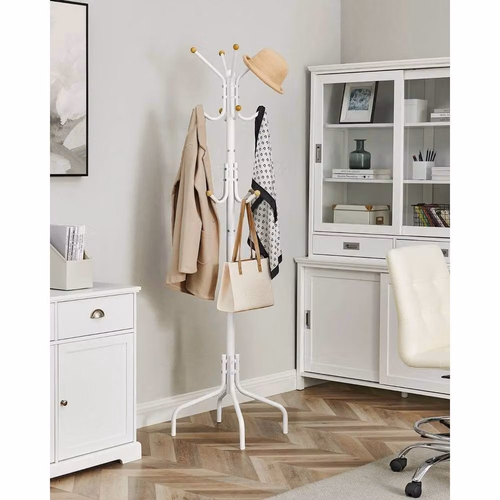 Kelvenix Modern Metal Coat Stand with 12 Hooks in Matt White – 2
