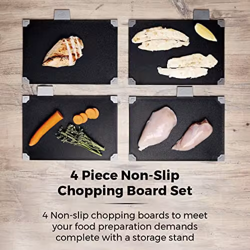 Tower 4 Piece Rectangular Chopping Board Set with Non-Slip Silicone Feet in Black and Brown – 3
