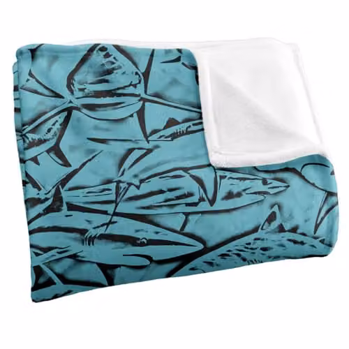 JQ Licensing Royce Mcclure Great White Shark Woodcut Pattern Super Soft Fleece Throw Blanket, Multicolour, W/D/H: 91 x 147 cm – 2