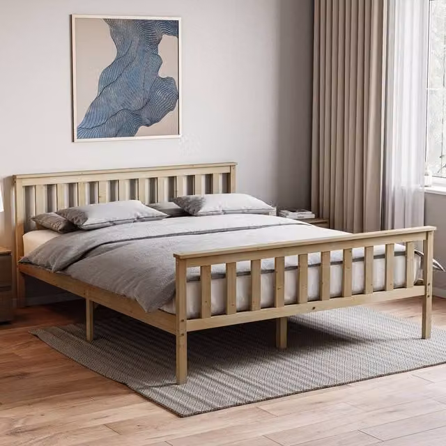 HD Designs Milan Solid Pine Wooden Bed Frame with High Foot in Brown – 1
