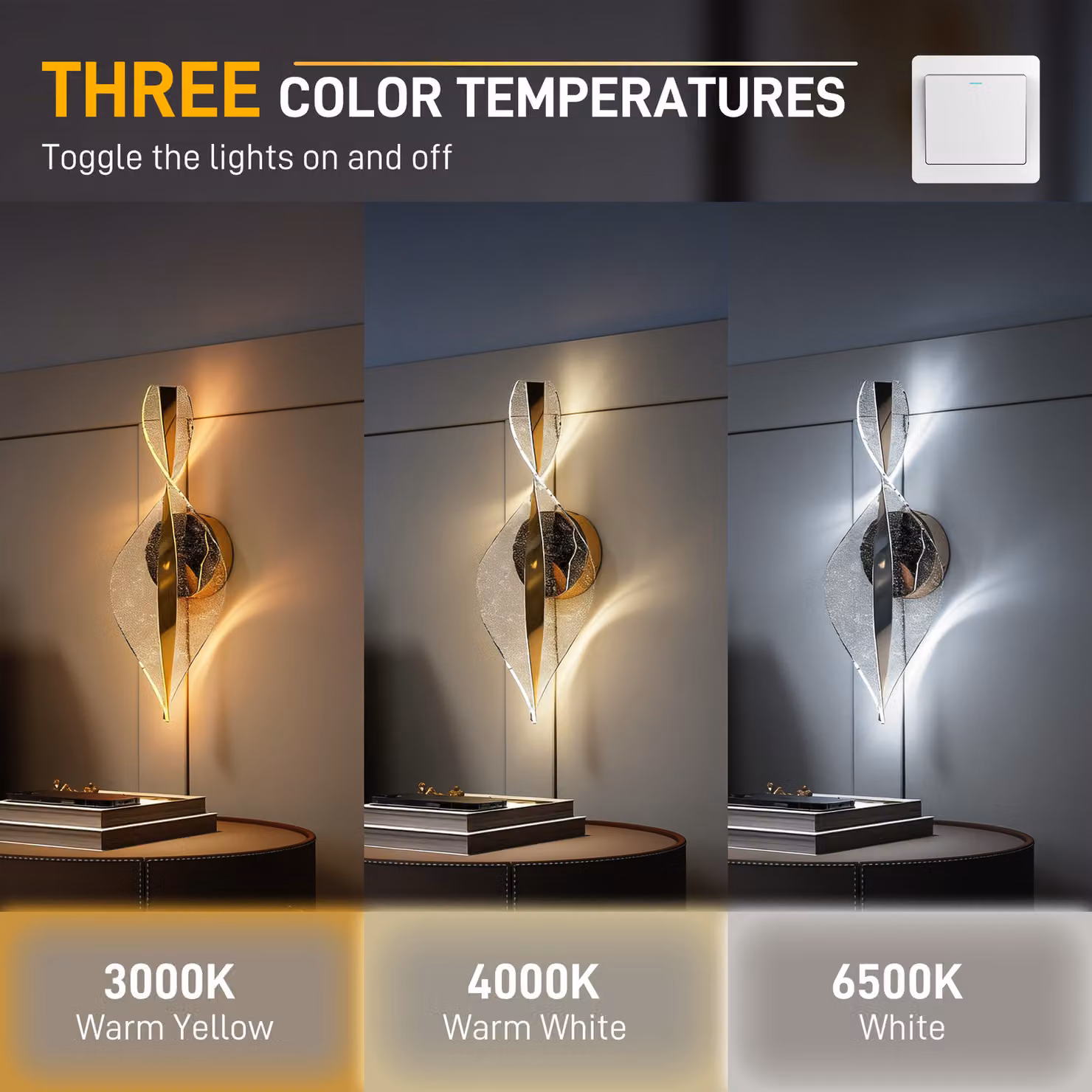 HOMCOM 2 Pack Modern LED Spiral Wall Lamps in Gold, 13W with Adjustable Colour Temperature – 3