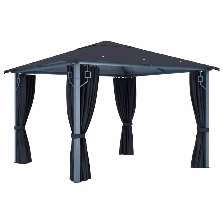 Berkfield Home Anthracite Aluminium Gazebo with Black Curtains W/D: 300 x 300 cm