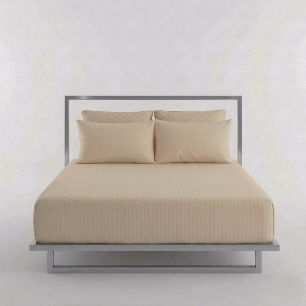 Snug City Luxury 250TC Mako Satin Stripe Cotton Pillowcase Pair in Beige, Standard Size – 2
