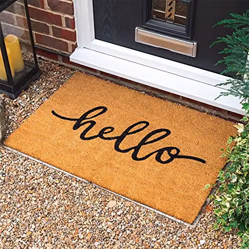 Nicola Spring Hello Coir Door Mats, Pack of 2, Brown and Multicolour, W: 90 cm, D: 60 cm – 2