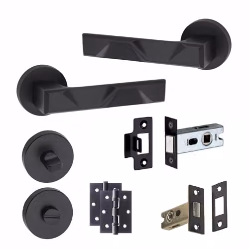 Golden Grace Nova Bathroom Door Handles with Latch and Hinges in Matt Black – 1