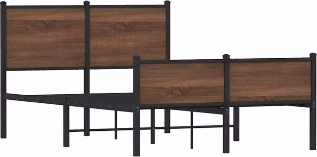 Berkfield Home Metal and Wood Bed Frame in Brown Oak, Small Double, W/D/H: 120 x 200 cm – 1