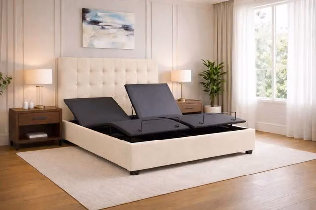 Paradise Beds Ltd Ergomativ Optim Adjustable Bed Set with Wireless Remote and Anti-Slip Base, Beige, W/D/H: 120 x 200 cm