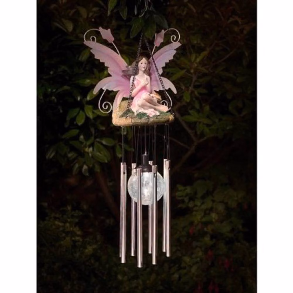 NESTLUNE Pink Hanging Solar Powered Fairy Wind Chime, W: 60 cm, H: 100 cm – 3