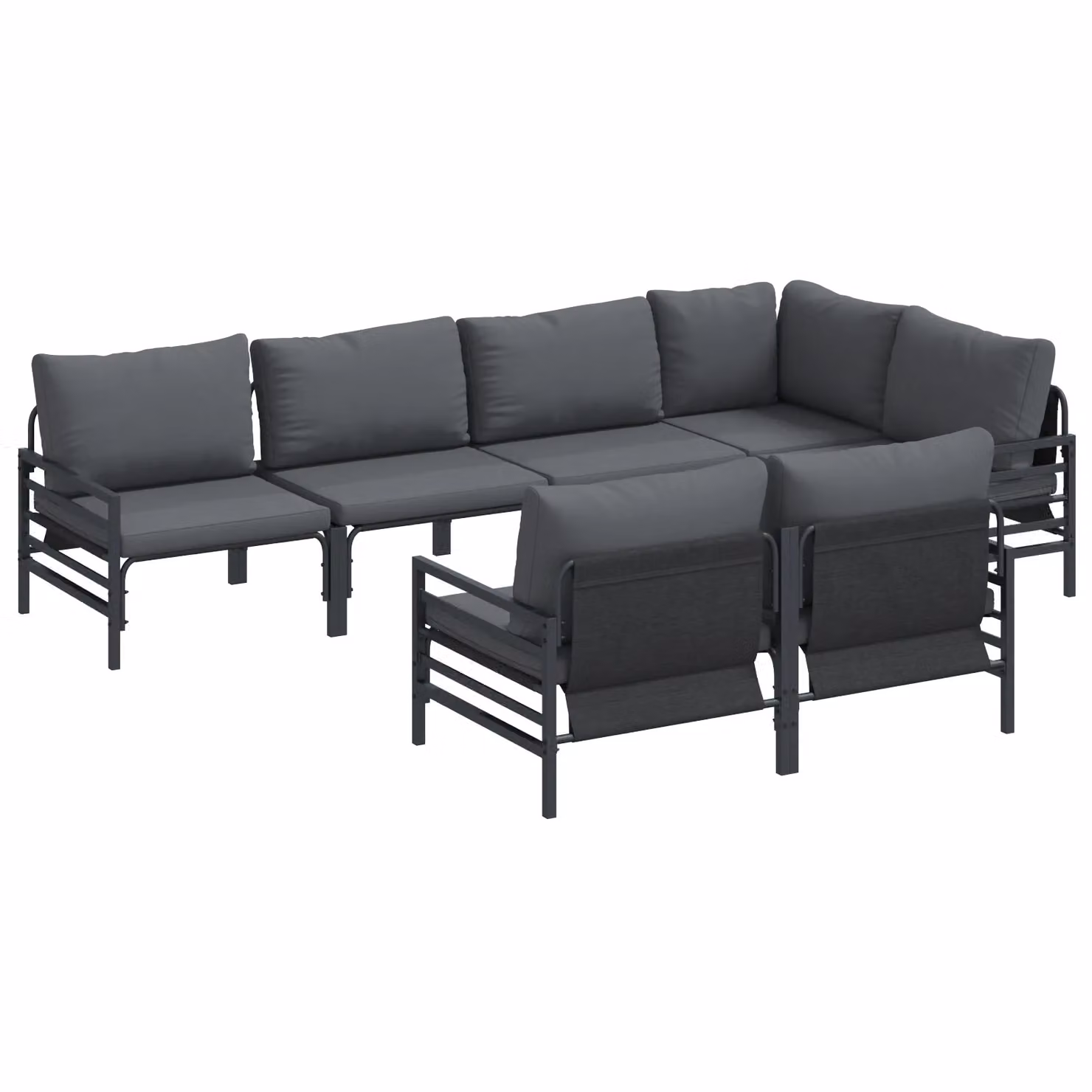 Berkfield Home 7 Piece L-Shape Garden Sofa Set in Anthracite with Powder Coated Steel Frame and UV-Resistant Fabric Cushions – 2