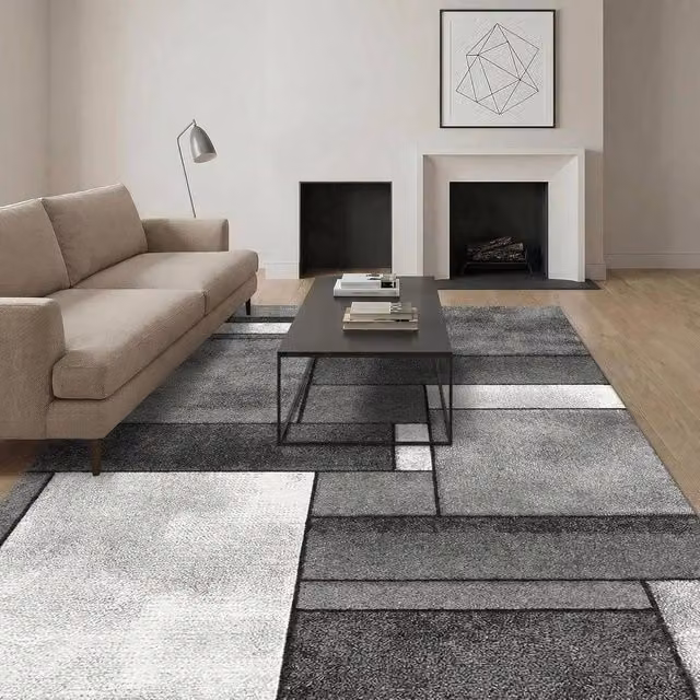 MCC Direct Modern Abstract Rectangular Microfibre Rug in Grey, W: 200 cm, D: 140 cm – 1