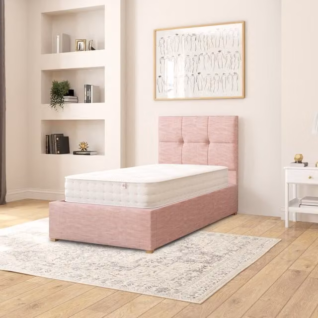 Aspire Caine Upholstered Cotton Ottoman Storage Bed in Pink, W/D/H: 90 x 190 cm
