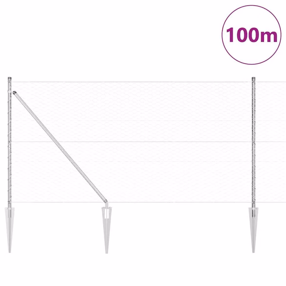 Berkfield Home Hexagon Wire Mesh Fence, Galvanised Steel, Silver/Grey, H: 120 cm x L: 100 m – 2