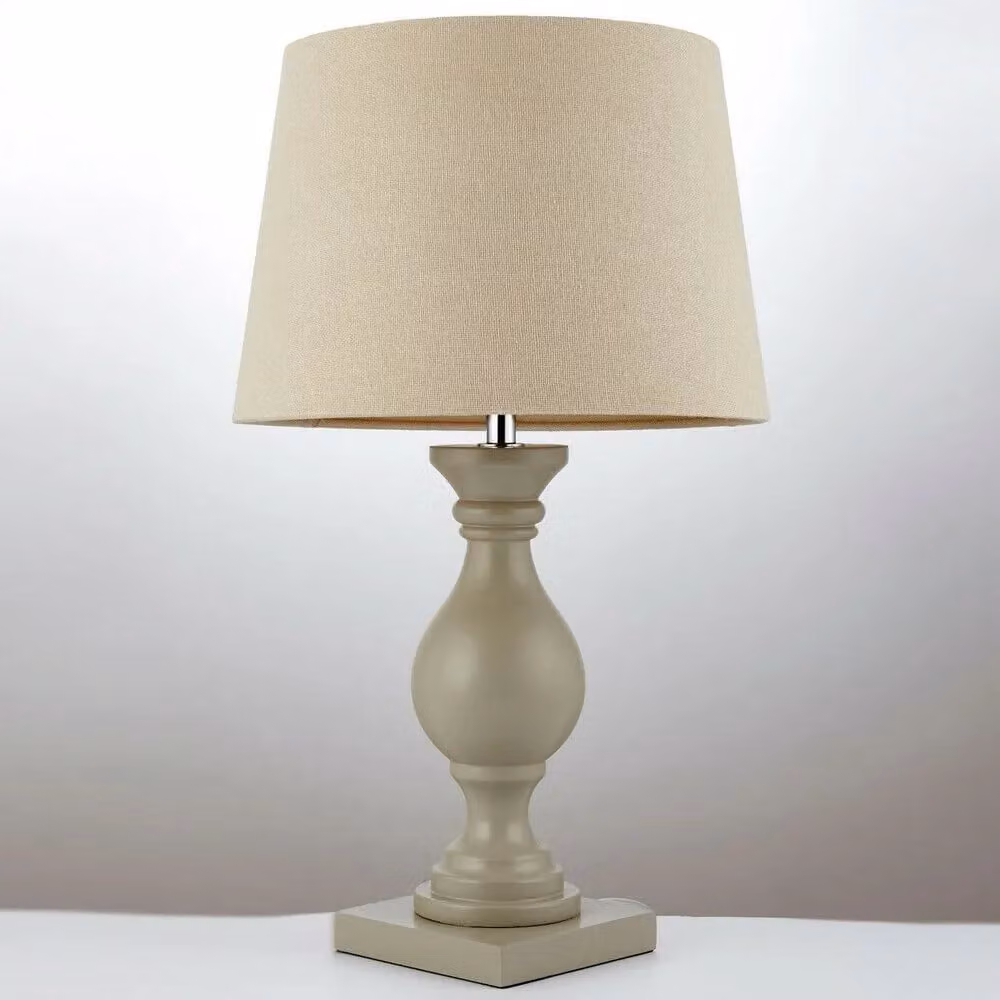 Loops 2 Pack Classic Wooden Table Lamps in White with Beige Fabric Shades – 2