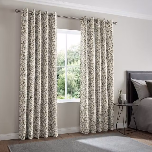 Terrys Wilderhope Made to Measure Blackout Eyelet Curtain Panel in Grey Floral Cotton