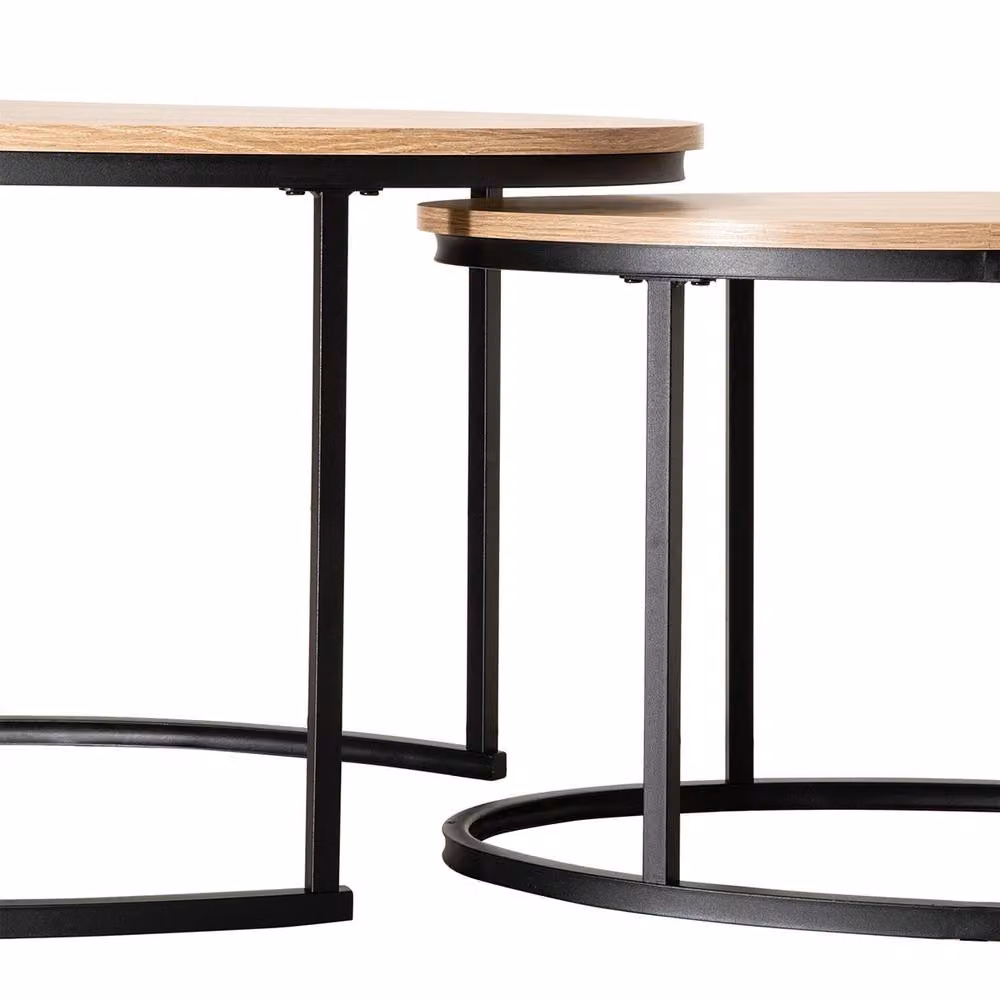 CALICOSY Lenny Set of 2 Oval Nesting Coffee Tables in Light Brown Oak Effect, W/D/H: 90 x 60 x 45 cm and 60 x 45 x 45 cm – 3