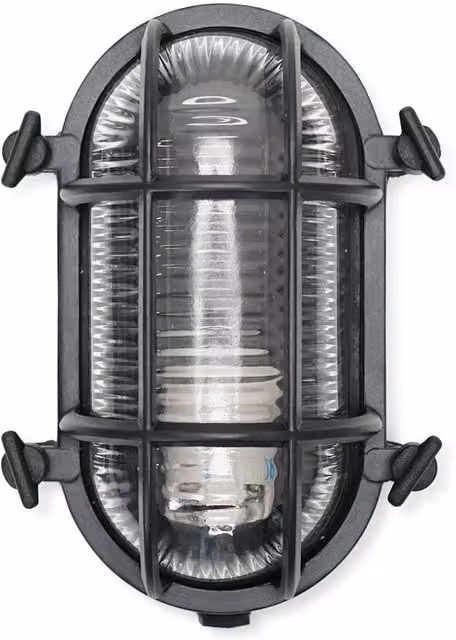 ValueLights Bow Black Outdoor Wall Bulkhead Light with Transparent Glass and IP64 Rating