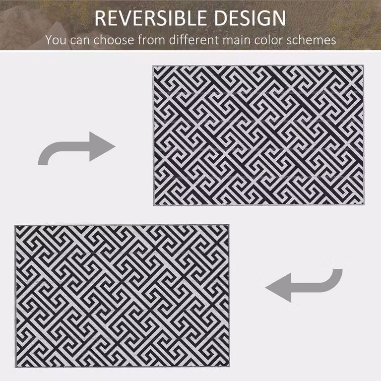 Kelvenix Reversible Black Outdoor Garden Rug, W/D: 182 x 274 cm