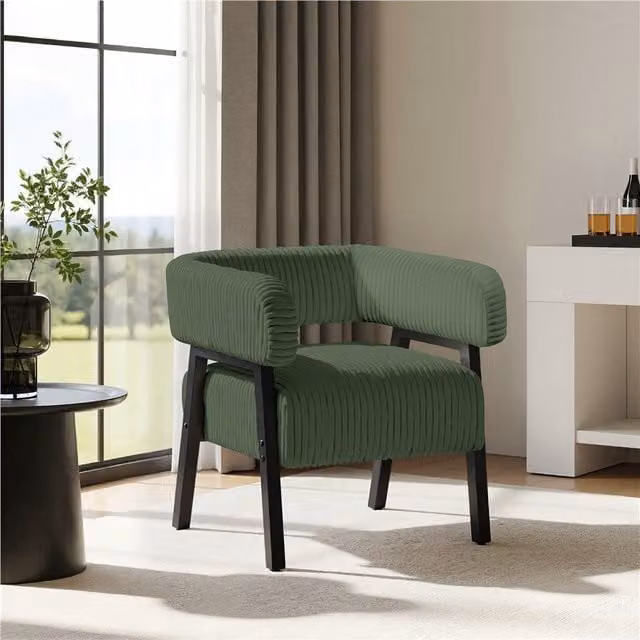 Yaheetech Modern Corduroy Tub Armchair in Green with Rubberwood Legs