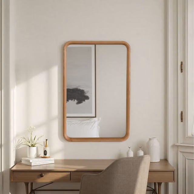 Yearn Rectangular Wood Wall Mirror in Brown, W: 120 cm, H: 80 cm