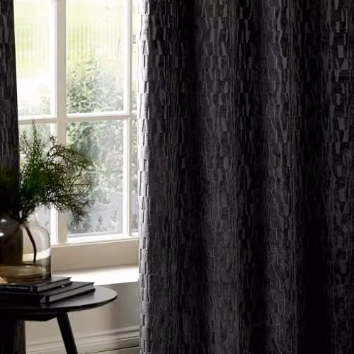 Paoletti Manhattan Charcoal Grey Velvet Geometric Eyelet Curtain Pair, W: 117 cm, H: 137 cm – 3