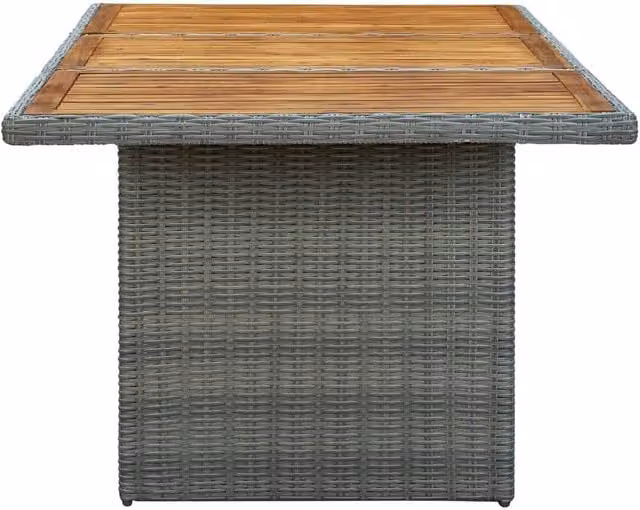Berkfield Home Garden Rectangular Table in Light Grey Poly Rattan and Oiled Solid Acacia Wood – 1