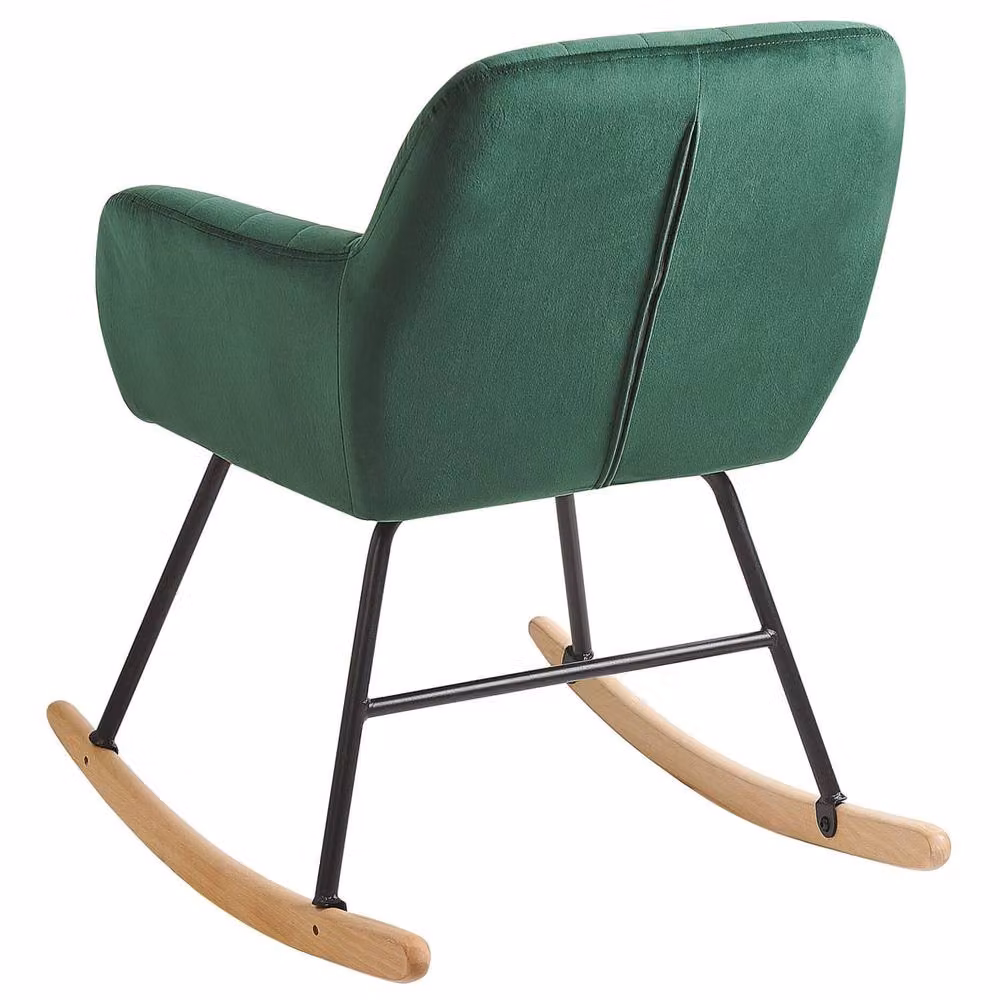 Wyld and Coco Green Velvet Rocking Chair with Metal Frame and Wooden Runners – 4
