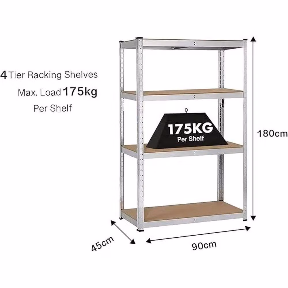 EONLION Silver Metal and MDF Freestanding Garage Shelving Storage with Adjustable Shelves W: 100 cm, H: 200 cm – 2