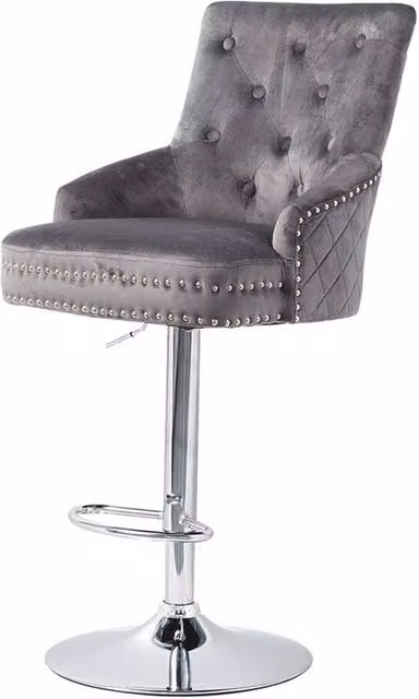 KORVIXA Grey Velvet Swivel High Tufted Barstool